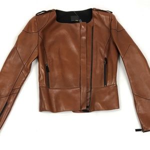 Fendi Brown Leather Side Zip Jacket EU42  (NT1545)